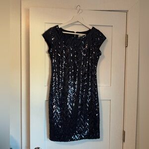 Eliza J Navy Sequin Sheath Dress
